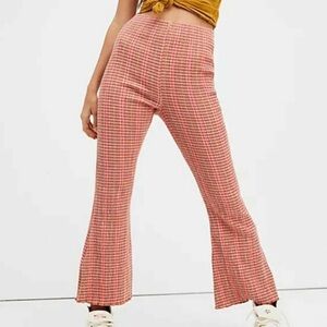 Free People Pink and Orange Plaid Flared Pants